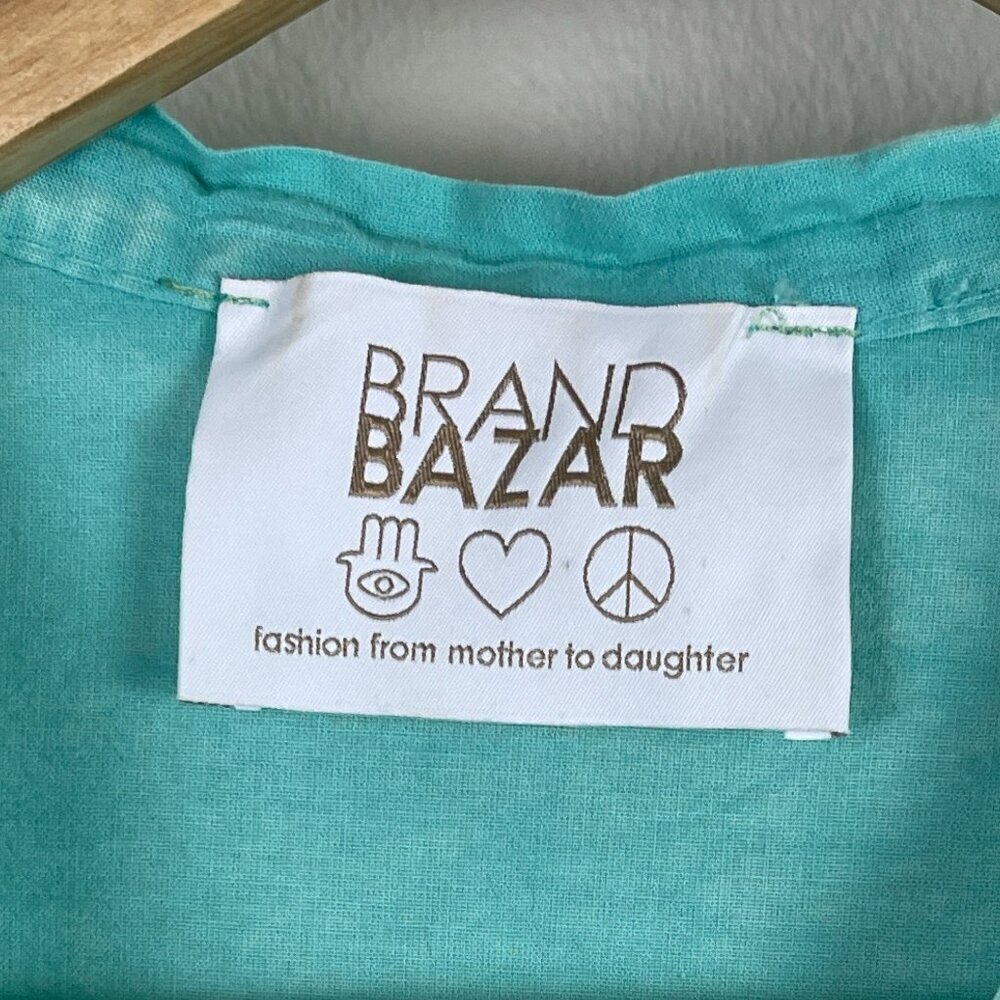 BRAND BAZAR TURQUOISE MADE IN ITALY BUTTON UP TOP - Picture 7 of 8